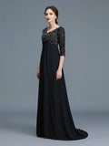 A-Line/Princess V-neck 1/2 Sleeves Beading Chiffon Floor-Length Mother of the Bride Dresses TPP0007218