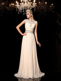 A-Line/Princess Sheer Neck Beading Sleeveless Long Chiffon Dresses TPP0002686