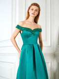 A-Line/Princess Off-the-Shoulder Sequin Sleeveless Satin Floor-Length Dresses TPP0003349