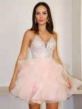 A-Line/Princess Spaghetti Straps Organza Beading Sleeveless Short/Mini Homecoming Dresses TPP0003469