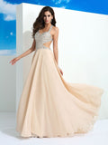 A-Line/Princess Straps Beading Sleeveless Long Chiffon Dresses TPP0002580