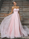 A-Line/Princess Satin Ruffles Sweetheart Sleeveless Sweep/Brush Train Wedding Dresses TPP0006505