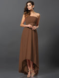 A-Line/Princess Strapless Sleeveless High Low Chiffon Bridesmaid Dresses TPP0005340