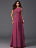 A-Line/Princess Scoop Ruffles Sleeveless Long Chiffon Bridesmaid Dresses TPP0005023