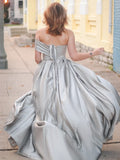 A-Line/Princess Satin Ruched Strapless Sleeveless Sweep/Brush Train Dresses TPP0004861