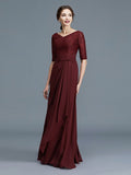 A-Line/Princess V-neck 1/2 Sleeves Ruffles Chiffon Floor-Length Mother of the Bride Dresses TPP0007046