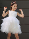 A-Line/Princess Tulle Lace Scoop Sleeveless Short/Mini Flower Girl Dresses TPP0007487