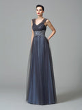 A-Line/Princess Straps Beading Sleeveless Long Net Mother of the Bride Dresses TPP0007330