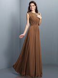 A-Line/Princess High Neck Pleats Sleeveless Long Chiffon Bridesmaid Dresses TPP0005354