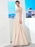 A-Line/Princess Spaghetti Straps Beading Floor-Length Chiffon Dresses TPP0003198