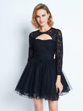 A-Line/Princess High Neck Long Sleeves Lace Short/Mini Net Dresses TPP0008616