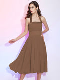 A-Line/Princess Halter Sleeveless Pleats Short Chiffon Bridesmaid Dresses TPP0005106