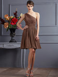 A-Line/Princess One-Shoulder Sleeveless Pleats Short Chiffon Bridesmaid Dresses TPP0005105