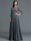 A-Line/Princess 3/4 Sleeves Bateau Floor-Length Chiffon Mother of the Bride Dresses TPP0007092