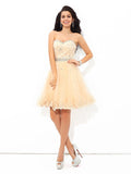 A-Line/Princess Sweetheart Beading Sleeveless Short Satin Cocktail Dresses TPP0008467