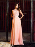 A-Line/Princess High Neck Applique Sleeveless Long Chiffon Dresses TPP0003779