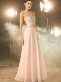 A-Line/Princess Scoop Sleeveless Chiffon Crystal Floor-length Dresses TPP0002399