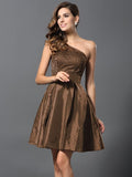 A-Line/Princess One-Shoulder Sleeveless Short Taffeta Bridesmaid Dresses TPP0005513