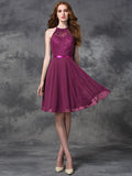 A-line/Princess Halter Lace Sleeveless Short Chiffon Bridesmaid Dresses TPP0005310