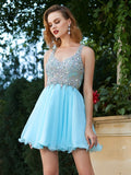 A-Line/Princess Rhinestone Straps Sleeveless Short/Mini Chiffon Dresses TPP0008281