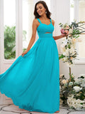 A-Line/Princess Chiffon Ruched Straps Sleeveless Floor-Length Bridesmaid Dresses TPP0004915