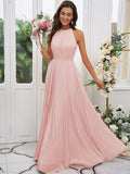 A-Line/Princess Chiffon Ruffles Halter Sleeveless Floor-Length Bridesmaid Dresses TPP0004922