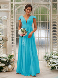 A-Line/Princess Chiffon Ruffles V-neck Sleeveless Sweep/Brush Train Bridesmaid Dresses TPP0004927