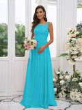 A-Line/Princess Chiffon Applique Square Sleeveless Floor-Length Bridesmaid Dresses TPP0004921