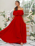 A-Line/Princess Chiffon Ruffles Off-the-Shoulder Sleeveless Floor-Length Bridesmaid Dresses TPP0004914