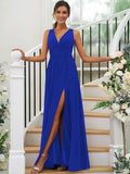 A-Line/Princess Chiffon Ruffles V-neck Sleeveless Floor-Length Bridesmaid Dresses TPP0004944