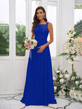 A-Line/Princess Chiffon Applique Square Sleeveless Floor-Length Bridesmaid Dresses TPP0004921