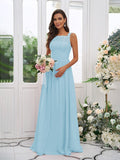 A-Line/Princess Chiffon Applique Square Sleeveless Floor-Length Bridesmaid Dresses TPP0004921