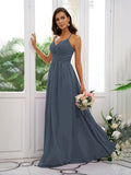 A-Line/Princess Chiffon Ruched V-neck Sleeveless Floor-Length Bridesmaid Dresses TPP0004928