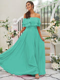 A-Line/Princess Chiffon Ruffles Off-the-Shoulder Sleeveless Floor-Length Bridesmaid Dresses TPP0004914