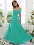 A-Line/Princess Chiffon Ruched Off-the-Shoulder Sleeveless Floor-Length Bridesmaid Dresses TPP0004920