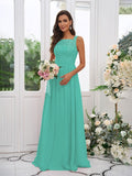 A-Line/Princess Chiffon Applique Square Sleeveless Floor-Length Bridesmaid Dresses TPP0004921