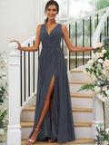 A-Line/Princess Chiffon Ruffles V-neck Sleeveless Floor-Length Bridesmaid Dresses TPP0004944