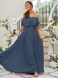 A-Line/Princess Chiffon Ruffles Off-the-Shoulder Sleeveless Floor-Length Bridesmaid Dresses TPP0004914