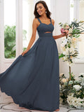 A-Line/Princess Chiffon Ruched Straps Sleeveless Floor-Length Bridesmaid Dresses TPP0004915