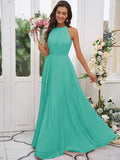 A-Line/Princess Chiffon Ruffles Halter Sleeveless Floor-Length Bridesmaid Dresses TPP0004922