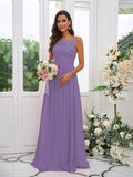 A-Line/Princess Chiffon Applique Square Sleeveless Floor-Length Bridesmaid Dresses TPP0004921