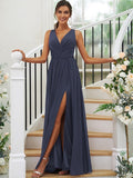 A-Line/Princess Chiffon Ruffles V-neck Sleeveless Floor-Length Bridesmaid Dresses TPP0004944