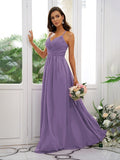 A-Line/Princess Chiffon Ruched V-neck Sleeveless Floor-Length Bridesmaid Dresses TPP0004928