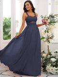 A-Line/Princess Chiffon Ruched Straps Sleeveless Floor-Length Bridesmaid Dresses TPP0004915