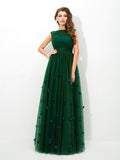 A-Line/Princess Sheer Neck Beading Sleeveless Long Net Dresses TPP0009134