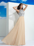 A-Line/Princess Scoop Paillette Sleeveless Long Chiffon Dresses TPP0003777