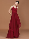 A-Line/Princess Straps Chiffon Ruched Floor-Length Sleeveless Bridesmaid Dresses TPP0005557