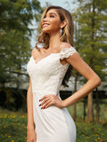 A-Line/Princess Charmeuse Lace Off-the-Shoulder Sleeveless Sweep/Brush Train Bridesmaid Dresses TPP0004991