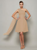 A-Line/Princess One-Shoulder Sleeveless Pleats Short Chiffon Bridesmaid Dresses TPP0005095