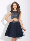 A-Line/Princess Bateau Beading Sleeveless Short Net Two Piece Dresses TPP0003631